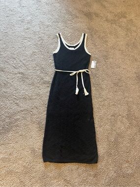 Nine West Black Maxi Tank Dress with White Trim and Rope Tie